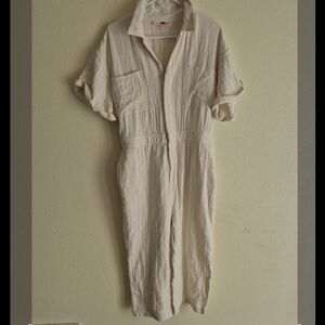 Free People Linen Utility Belted Jumpsuit Size Medium